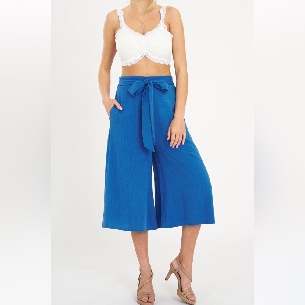 FABULOUS TIE KNOT LINEN CAPRI PANTS